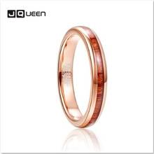 JQUEEN 4mm high quality Men's Exquisite Tungsten Carbide Hawaiian Koa Wood Inlay Polished Finish Comfort Fit  Rose Gold Ring 2024 - buy cheap