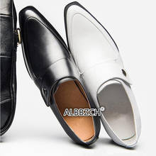 Zapatos de vestir de piel auténtica para hombre, calzado de vestir con tacón alto blanco, con punta puntiaguda, color negro, para oficina y trabajo profesional 2024 - compra barato