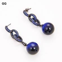 GG Jewelry Round Blue Tiger Eye Colbalt Cz Pave Ring Earrings 2024 - buy cheap