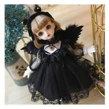 Vestido negro de muñeca BJD para muñeca blyth, accesorios de muñeca BJD, 1/6, 1/4, banda para el pelo, alas, 1/6, 1/4 2024 - compra barato