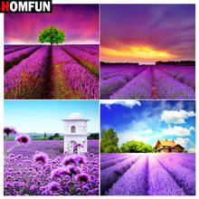 Картина из страз HOMFUN "фиолетовое Цветочное поле, дерево", "сделай сам", квадратная круглая Алмазная вышивка, ручная работа, стразы 2024 - купить недорого