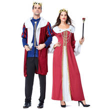 Королевский средневековый костюм королевы и королевы для костюмированной вечеринки, костюм на Хэллоуин, маскарадное платье макси для взрослых пар, наряд принцессы для мужчин и женщин 2024 - купить недорого
