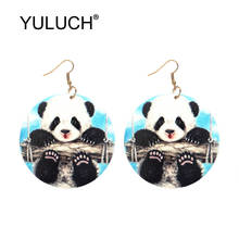 YULUCH-pendientes colgantes grandes para mujer, aretes redondos con estampado de animales, Panda, para fiesta 2024 - compra barato