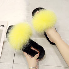 real fox hair single band fur slippers winter flat slip-on lazy casual slides women flip flops long feather Korean wool slippers 2024 - buy cheap