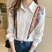 H Han Queen-blusa informal de Chifón con manga larga para mujer, camisa holgada con estampado Vintage, color blanco, para trabajo y oficina 2024 - compra barato