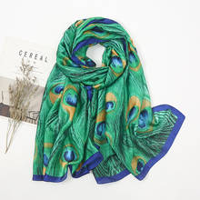 Hijab étnico de lujo para mujer, chal largo de algodón con estampado de pluma de pavo real verde, pañuelo musulmán, Foulard 2024 - compra barato