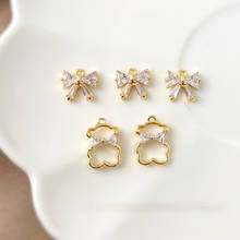 18K gold-clad cute and simple wind is small and exquisite with zircon bow bear pendant DIY earring necklace material 2024 - buy cheap