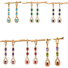 Trendy Gold Copper Dangle Drop Earrings Green Water Drop Zirconia Stone For Women Girls Fashion Jewelry Accessories Wedding Gif 2024 - buy cheap