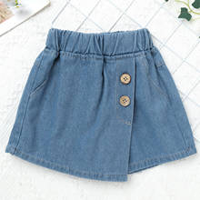 Calção jeans infantil feminina, saia de cor sólida com cintura elástica para adolescentes e crianças verão 2024 - compre barato
