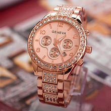Marca de luxo rosa ouro relógio feminino vestido strass quartzo relógio casual feminino aço inoxidável relógios pulso feminino 2021 2024 - compre barato