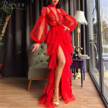 RMSFE 2021 European And American Women's Long Sleeve Round Neck Fashion Sexy Gauze Ball Dress 2024 - buy cheap