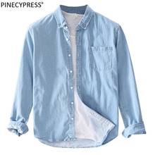100% algodão homem denim camisa qualidade primavera outono manga longa masculina sólida moda bolso azul jean casual camisas de cowboy 2024 - compre barato