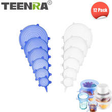 TEENRA 12Pcs Round Silicone Food Cover Reusable Silicone Stretch Lids Kitchen Wrap Seal Fresh Keeping Silicone Caps 2024 - buy cheap