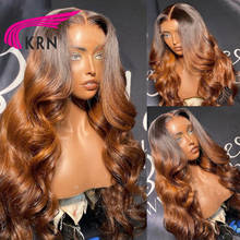 KRN-Peluca de cabello humano con minimechones para mujer, postizo de encaje frontal 13x4, pelo Remy, color negro, marrón degradado, 1B 2024 - compra barato