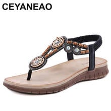 CEYANEAO  Women's Sandals Summer Bohemia Flat Shoes Rhinestone Ladies Flip Flops Fashion Comfortable Female Shoes 2024 - buy cheap
