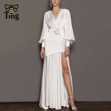 Tingfly Designer Runway Fashion White Party Maxi Long Dresses Women Sexy Side Split Lantern Sleeve Dinner Dress Elbise Frocks Za 2024 - buy cheap