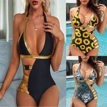 2021 Summer Time Sexy Ladies Swimsuit Deep V-neck Sleeveless Summer Low Cut Patchwork Bathing Suit Beach Wear Bikini For Women. 2024 - buy cheap