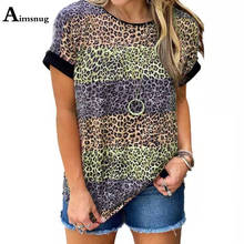 Camiseta con estampado de leopardo para mujer, ropa informal de manga corta, Tops holgados de retazos, jerséis para mujer, talla grande 4xl 5xl, 2021 2024 - compra barato