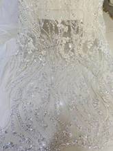 top Quality french net lace fabric L-59889 Sparkly Embroidery Mesh french Lace Fabric with beads 2024 - buy cheap