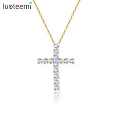 LUOTEEMI-collar con forma de cruz para mujer, zirconia cúbica de oro con cadena larga, corazón múltiple, joyería Hip Hop 2024 - compra barato