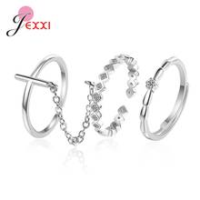 Conjuntos de anillos de plata esterlina 925 para mujer y niña, accesorio de joyería con forma de cadena, venta al por mayor, 3 uds. 2024 - compra barato