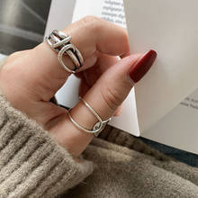 Anel de dedo aberto minimalista, anel de prata com nó em superfície aberto para mulheres, moda 2021 2024 - compre barato