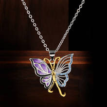 Collar con colgante de mariposa para mujer, de Plata de Ley 925, esmalte púrpura, cadena, suéter 2024 - compra barato