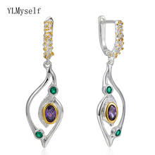 Eyes design Dangle Earrings Purple CZ Jewellery Silver color Jewelry Engagement Brincos feminino Drop earring Lady 2024 - buy cheap