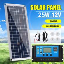 Painel solar usb duplo de 25w com carregador para carro, carregador solar usb de 30/50/a controlador para acampamento ao ar livre, luz de led 2024 - compre barato