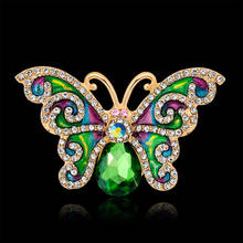 Vintage Female Enamel Butterfly Brooch Charm Gold Color Jewelry Brooch For Women Cute Green Zircon Pin Dress Coat Accessory 2024 - buy cheap