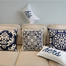 Navy Euro Rope Thread Embroidery Cushion Cover Home Decoration Cotton Boho Style Ethnic Pillow Cover 50x50cm /30x50cm Pillow 2024 - buy cheap