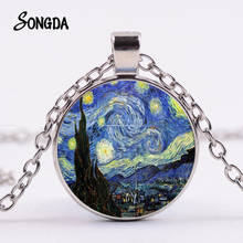 Classic Van Gogh Starry Night Necklace Vintage Sunflower Painting Series Glass Transparent Neck Pendant Chains Jewelry Wife Gift 2024 - buy cheap