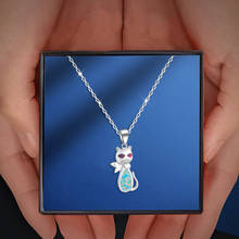 Pingentes estampados em prata opala de fogo, joias coloridas fofas de gato opala de fogo opala atacado varejo joias fashion presentes op463 2024 - compre barato