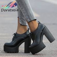 DORATASIA Office Women High Heels Goth Leisure Shoes Black Pumps Women Elegant Platform Lace Up Block Heel Spring Pumps 2024 - buy cheap