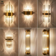 Lámparas Led de pared de acero dorado, Luminarias modernas de lujo, Lustre de cristal, iluminación interior 2024 - compra barato