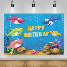 Desenhos animados subaquáticos tubarão fotografia pano de fundo bebê crianças festa de aniversário decoração azul mar foto fundo texto personalizar 2024 - compre barato