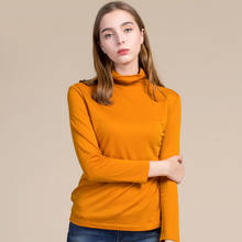 Suéter de lã de seda com gola alta, pulôver de cor sólida justo coreano para outono e inverno 2024 - compre barato