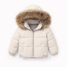 Детская зимняя куртка-пуховик с изображением лотоса; одежда для маленьких девочек; парка с натуральным мехом; однотонные теплые пуховые пальто с капюшоном для мальчиков 2024 - купить недорого