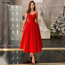 Sevintage Red Soft Satin Short Prom Dresses Spaghetti Strap Tea-Length Short Special Occasion Dress Pleats Evening Gowns 2021 2024 - buy cheap