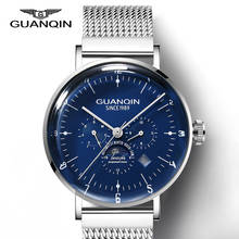 GUANQIN-reloj mecánico de lujo para hombre, cronógrafo automático, de viento, fase lunar, correa de acero, color azul 2024 - compra barato