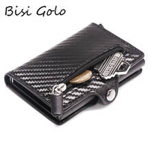 Bisi Goro RFID Metal Card Holder Button Coin Wallet Protection Fashion Carbon Fiber Wallet Men Slim Wallet Anti-theft Card Case 2024 - buy cheap