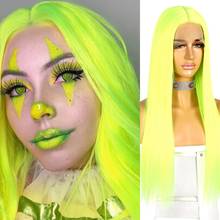 Long Straight Synthetic Lace Wig Neon Yellow Color Wig T Middle Parting Daily Wigs for Women Cosplay Party Heat Resistant 2024 - buy cheap