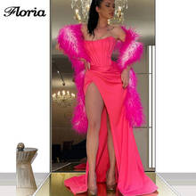 Vestido De noche De plumas, vestido De fiesta largo De Dubái, sirena rosa, Arabia Saudita, 2020 2024 - compra barato
