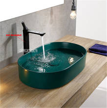 Lavabo de cerámica con acabado mate para el hogar, moderno y creativo de estilo Retro cuenco, lavamanos ovalado, lavamanos de encimera, color verde, 1125 2024 - compra barato