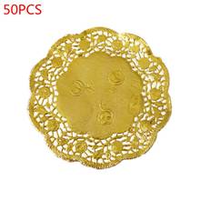 50Pcs/Set 3.5 Inch Hollow Floral Embossed Round Lace Paper Doilies Wedding Party DIY Tableware Metallic Gold Placemat 2024 - buy cheap