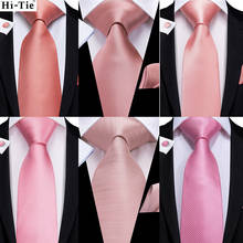 Hi-Tie Coral Peach Pink Silk Wedding Tie For Men Solid Paisley Fashion DesignQuality Hanky Cufflink Gift Necktie Business Party 2024 - buy cheap