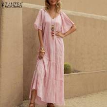 Summer Elegant V Neck Short Sleeve Women Sundress ZANZEA Casual Solid Ruffles Dress Robe Femme Dresses Party Maxi Vestido Kaftan 2024 - buy cheap