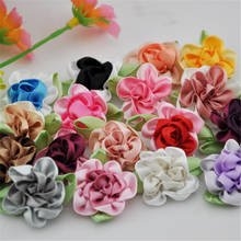 20pcs ribbon flowers with leaf handmade flowers apparel sewing appliques DIY accessories A047 2024 - buy cheap