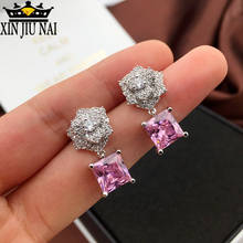 925 Silver Party Wedding Rose Camellia Powder Earrings S925 Sweet Romantic Cherry Blossom Pink Crystal Zircon Ms. Earrings 2024 - buy cheap