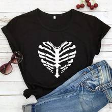Love Heart Skeleton Graphic Tees Women 100% Cotton Summer Tumblr T Shirt Causal Tops Gothic Clothing Camisas Mujer Dropshipping 2024 - buy cheap